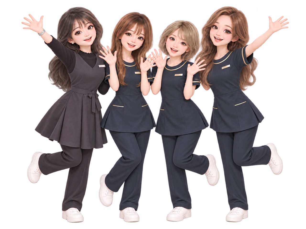 笑顔で手を振る4人のスタッフ
